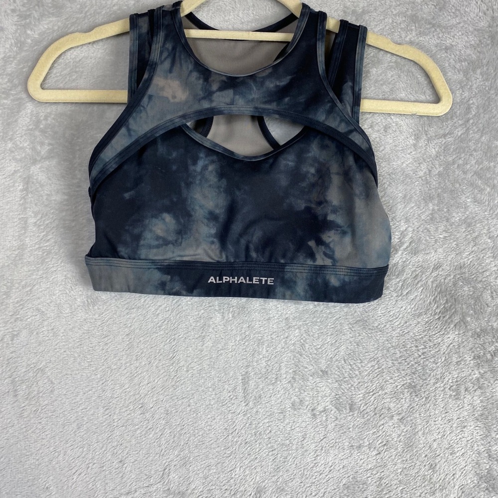 Alphalete Womens Tie‎ Dye High Neck Cutout Sports Bra Black Grey Small Training